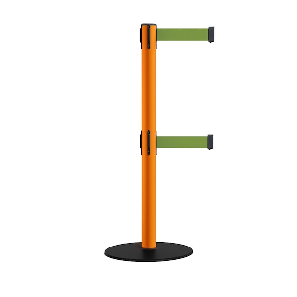 Montour Line Retractable Dbl Belt 2.5" Orange Post , Low Base, 7.5'Olive Belt S400D-OR-OL-75 - main